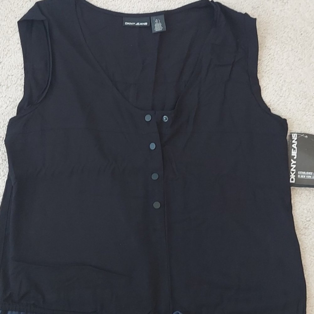 DKNY Sleeveless Camo Drawstring-Waist Jumpsuit in Blue & Black Sz L - Picture 4 of 14